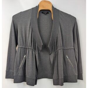 All Saints Gina Drape Jacket 4 Gray Cardigan Open Front Zip Pockets Drawstring‎